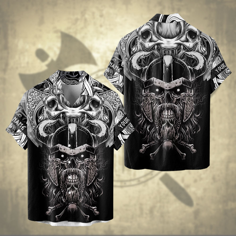 Viking Old Norse Double Axe With Skull Art Customized All Over Print Hawaiian Ha27855