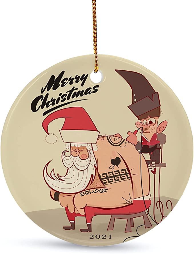 Tattooed Santa Tattoo Studio Christmas Decor Ornament