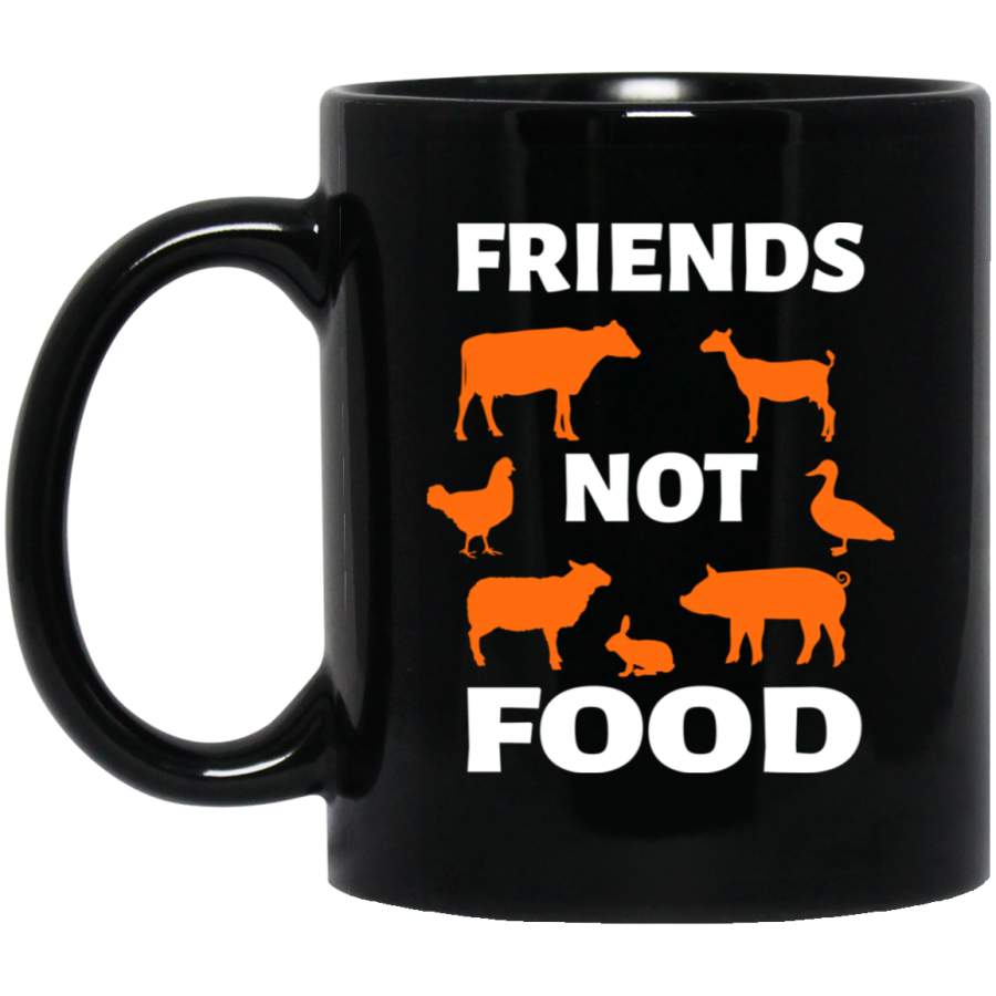 Vegan Vegetarian Shirt Animal is Friends Not Food 11 oz Black Mug