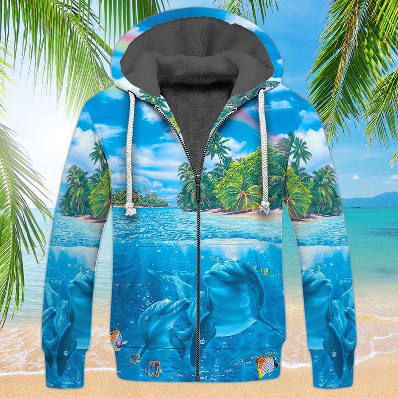 Blue Beach And Sky Dolphin Cute 3D Full Print Fleece Zipper