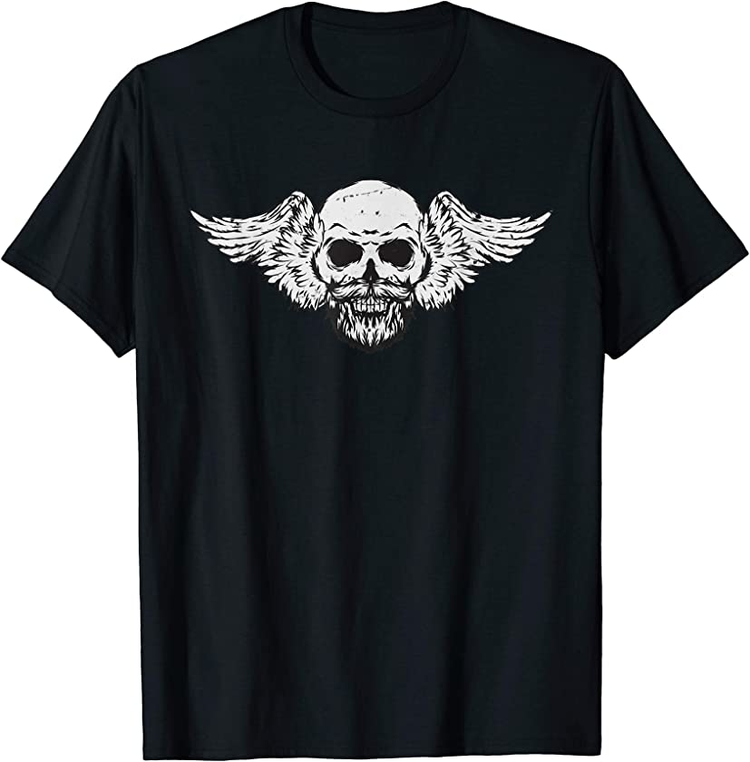 Vintage Skull Wings Beard Mustache Hipster Motorcycle Funny T-Shirt