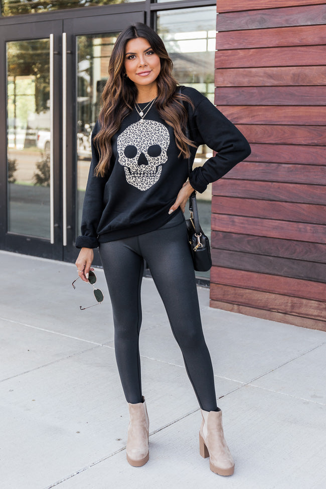 Animal Print Skull Black Graphic Sweatshirt