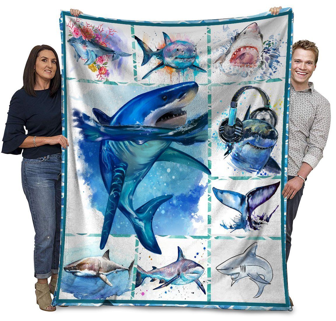 3D Great White Shark For Shark Lover Fleece Blanket