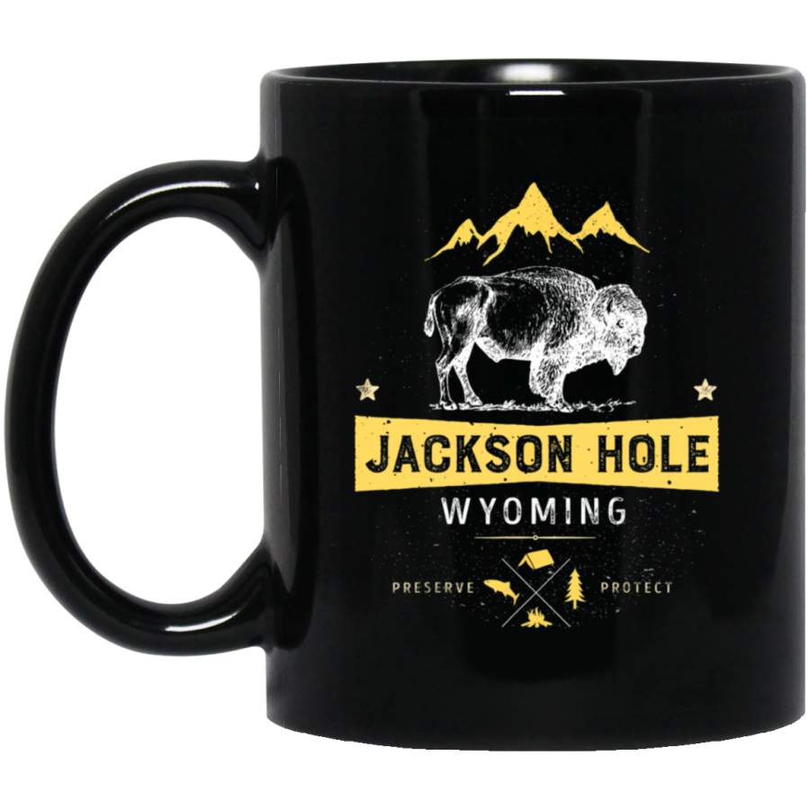 Jackson Hole Wyoming Vintage Bison Buffalo Black Mug