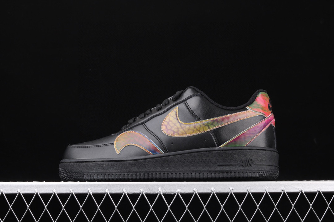 Nike Air Force 1 Low Misplaced Swooshes Black Multi Shoes Sneakers SNK432629588