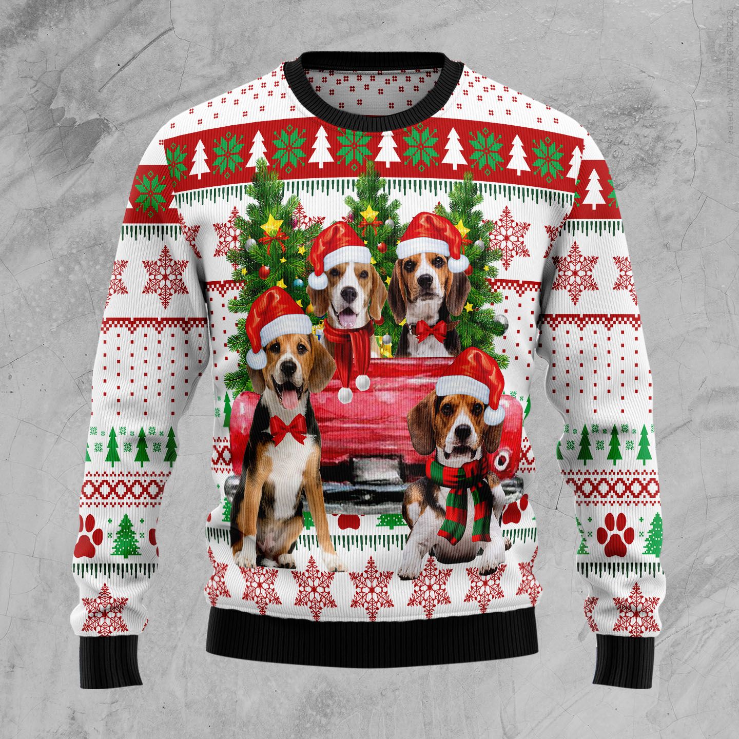 Beagle Red Truck D2610 Ugly Christmas Sweater