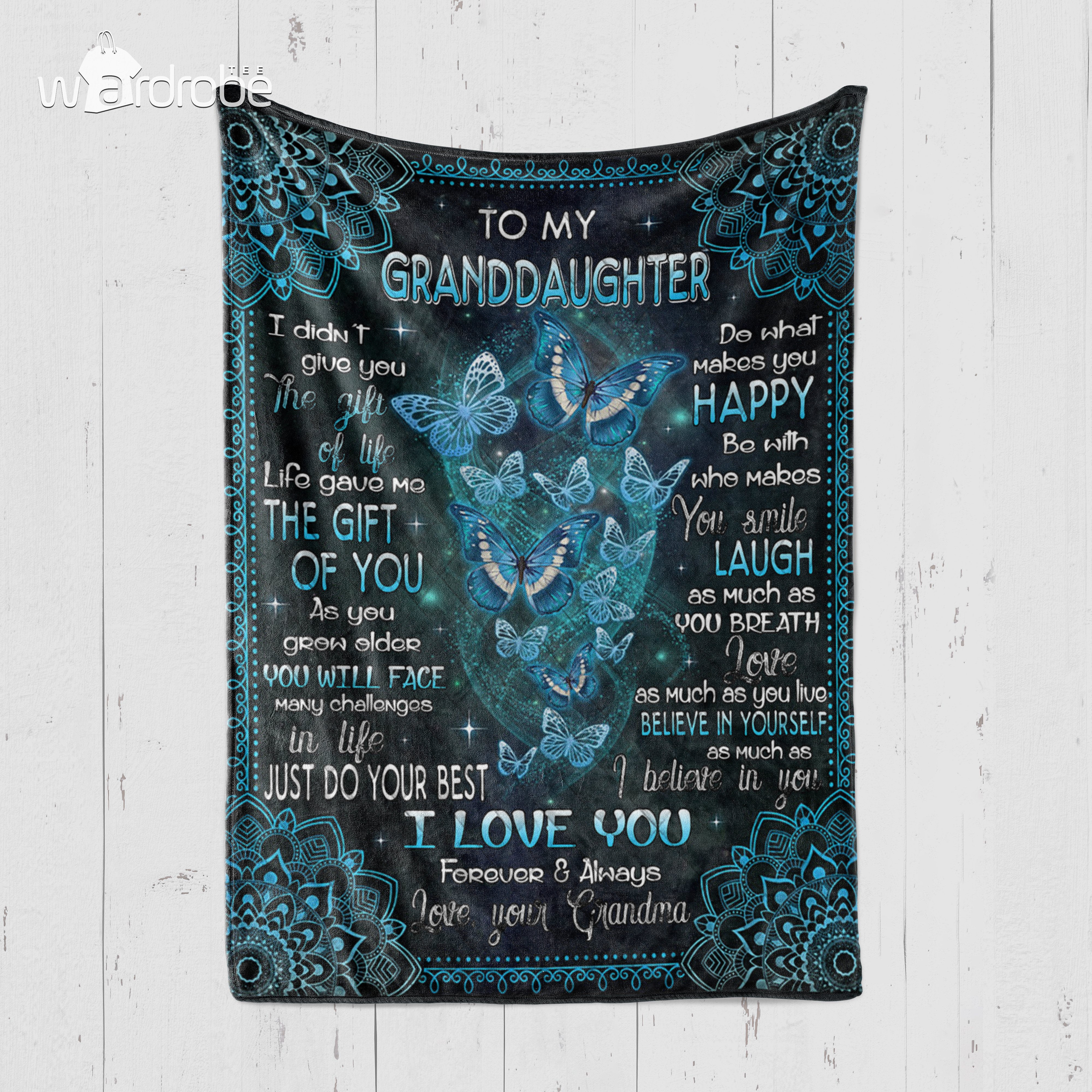 Custom Blanket Blue Butterflies To My Granddaughter From Grandma – Gift For Granddaughter – Quilt Blanket