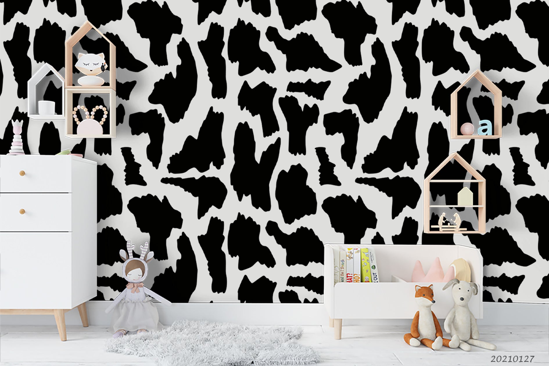 3D Hand Drawn Black Animal Print Wall Mural Wallpaper Lqh 92