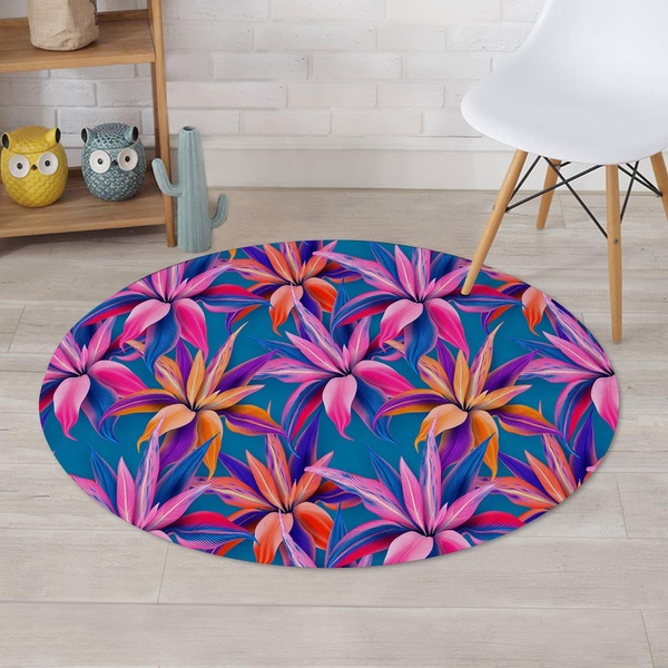 Cordyline Tropical Floral Print Round Rug