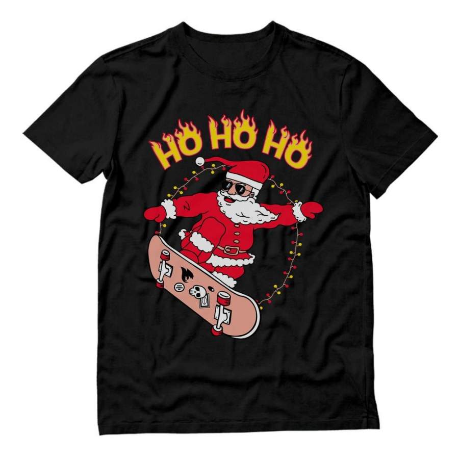 Skateboarding Skater Santa Ho Ho Ho Ugly Christmas T-Shirt