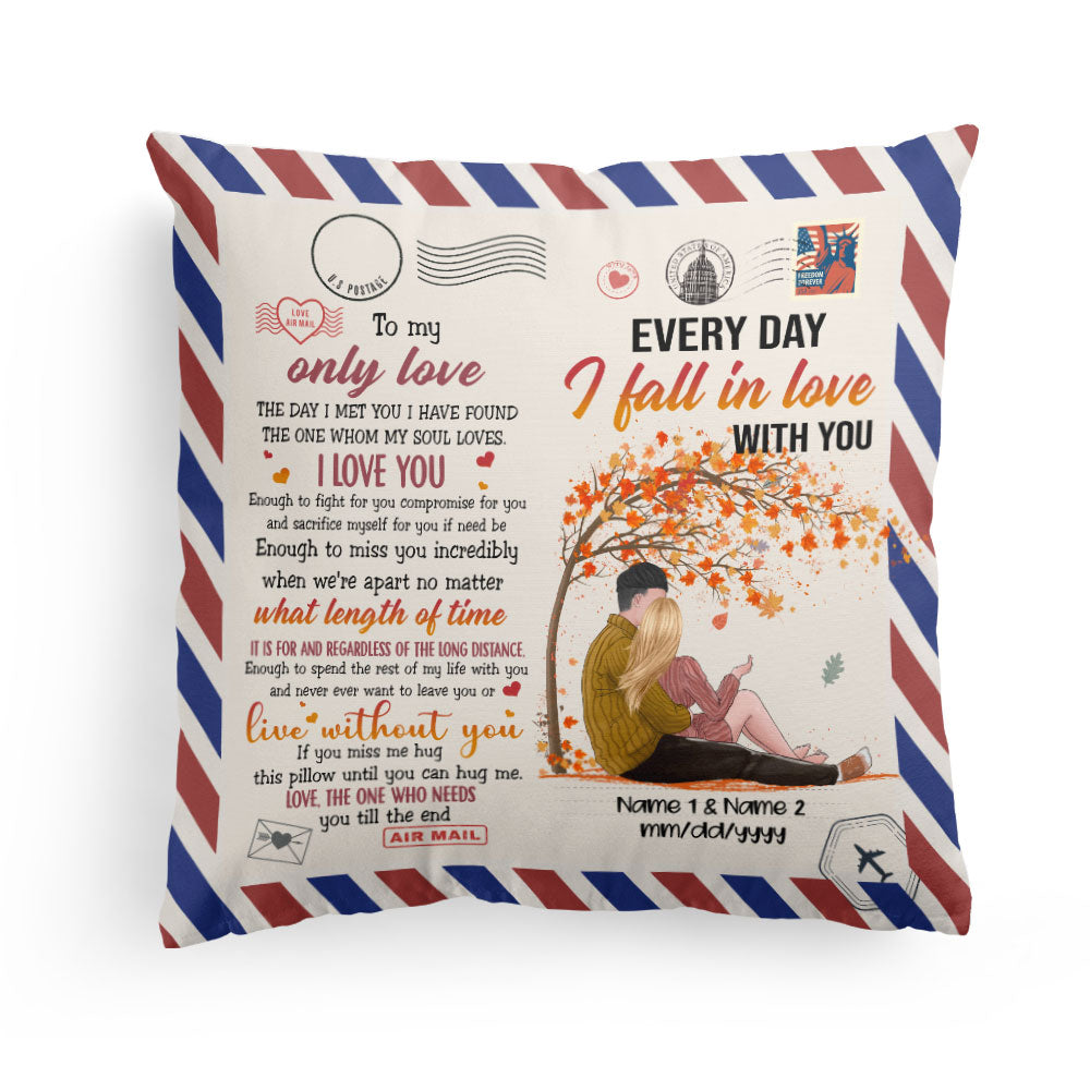 Fall In Love With You Every Day – Personalized Pillow (Insert Included) – Fall Season Gift For Couple – Couple Hugging