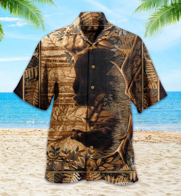 Bear In The Forest Vintage Yellow Hawaii Shirt Ha49596