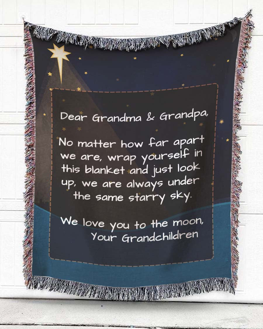 Woven Throw For Grandparents Wedding Anniversary Gift, Dear Grandpa And Grandma, Cotton Blanket