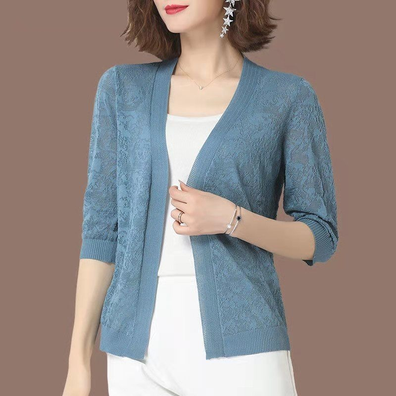 Women 5XL Hollow Out Knitwear Summer Spring Lady Knit Cardigan Long Sleeve Thin Hollow Knitted Outerwear X283 alx