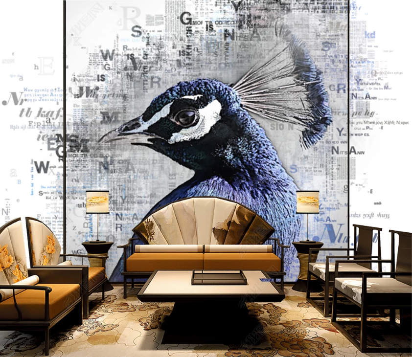 3D Watercolor Animal Peacock Wall Mural Wallpaper Lqh 138