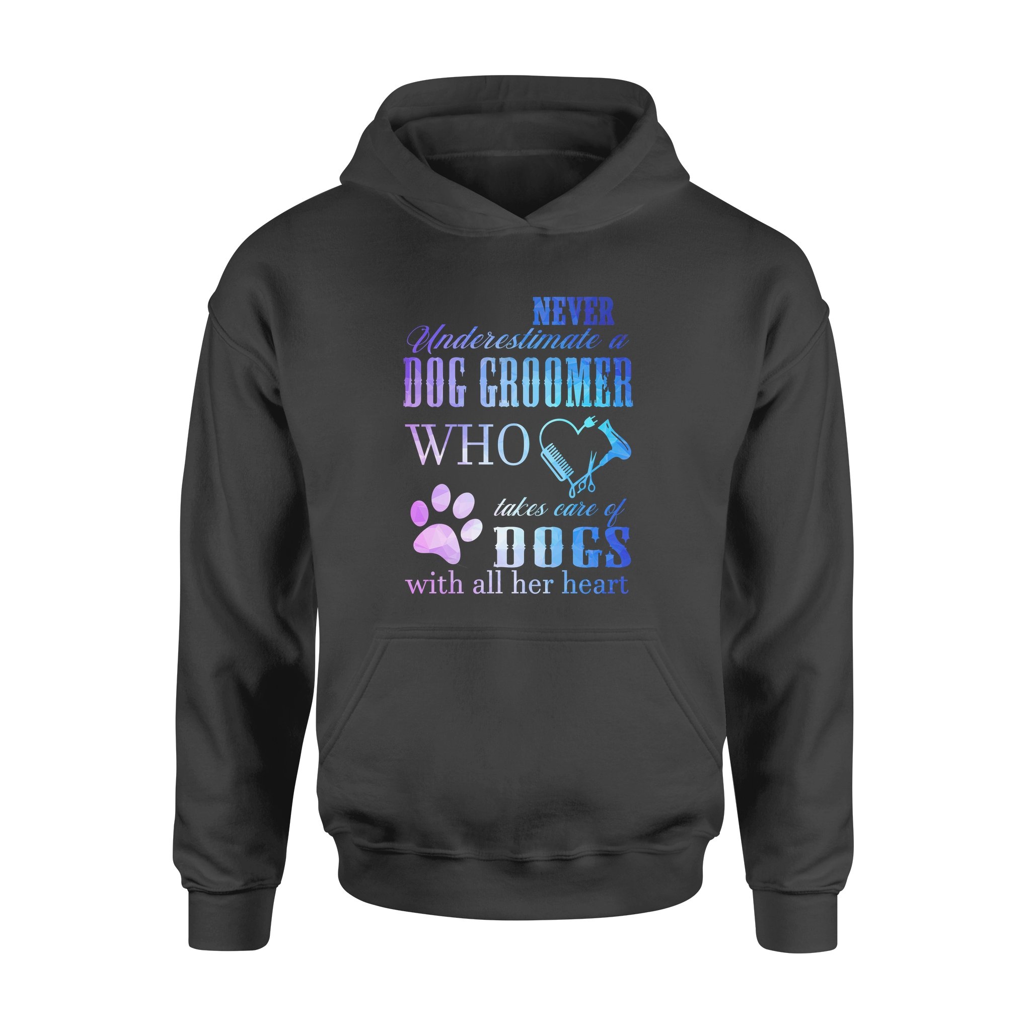 Never underestimate a dog groomer who takes care of dogs with all her heart – Premium Hoodie