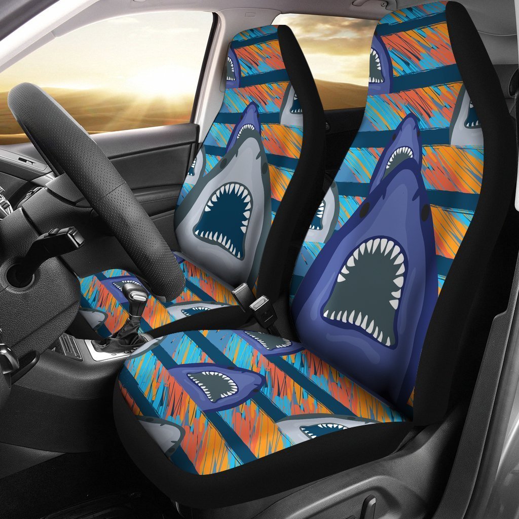 Blue Shark Pattern Car Seat Covers Set 2 Pc, Car Accessories Car Mats Covers