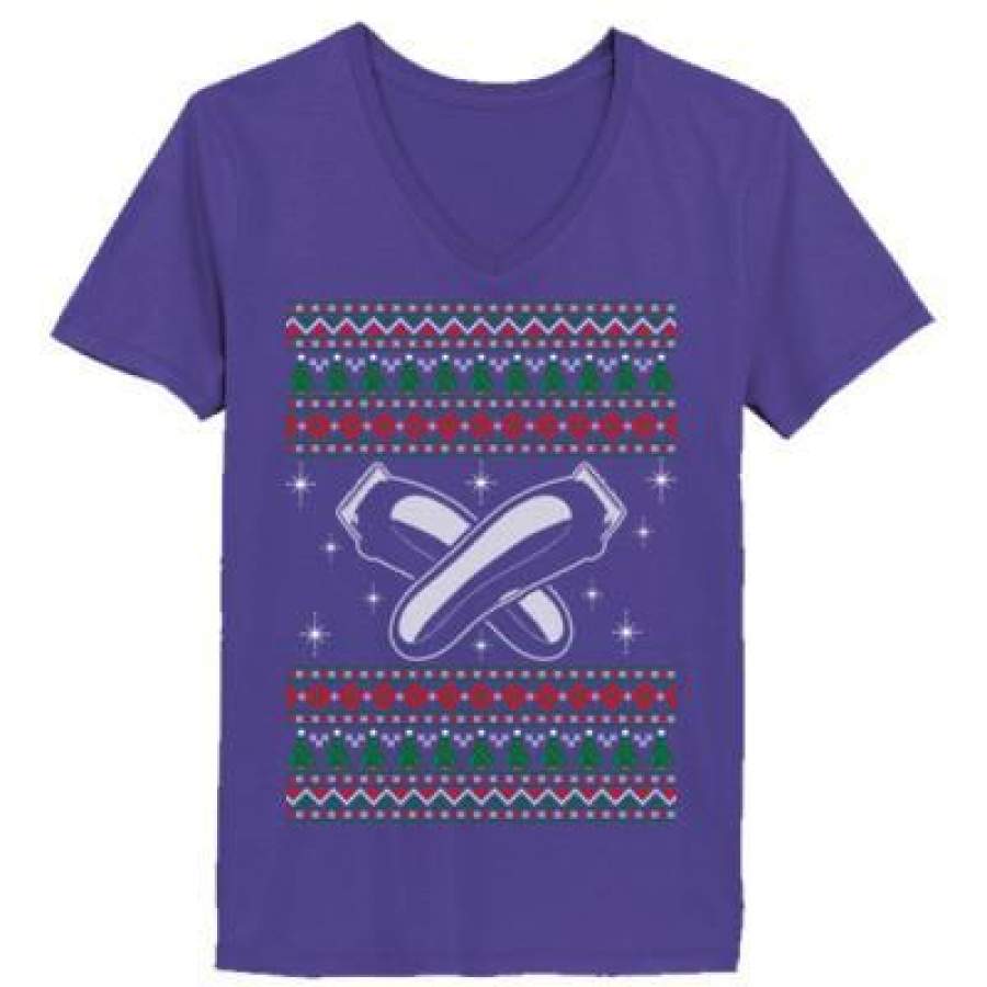 AGR Barber Ugly Christmas Sweater Xmas – Ladies’ V-Neck T-Shirt