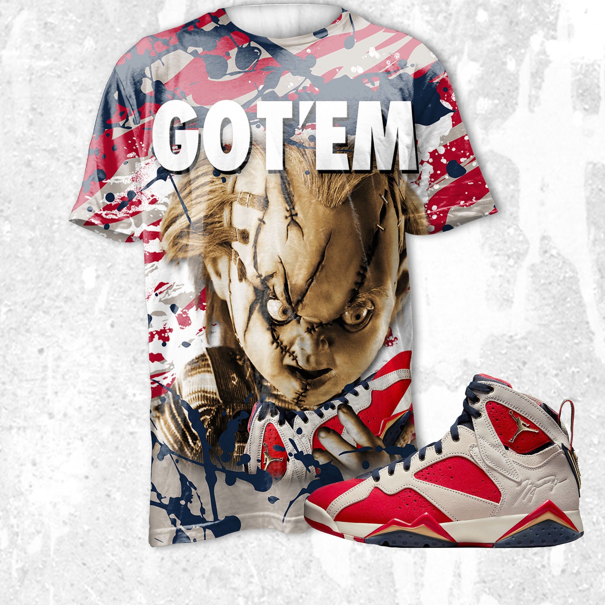 Chucky Gotem 3D Zebra Stripes Paint.Jordan 7 Trophy Room, Jordan Matchjordan, oversized t shirts, outfit jordan , gift for family