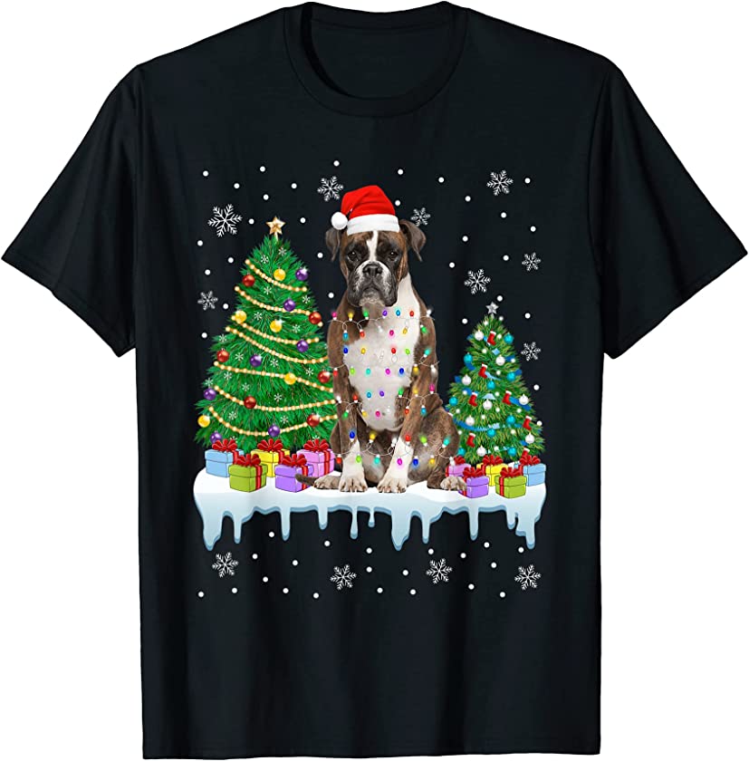 Boxer Dog Christmas Tree Funny Xmas Lights Puppy Lover T-Shirt