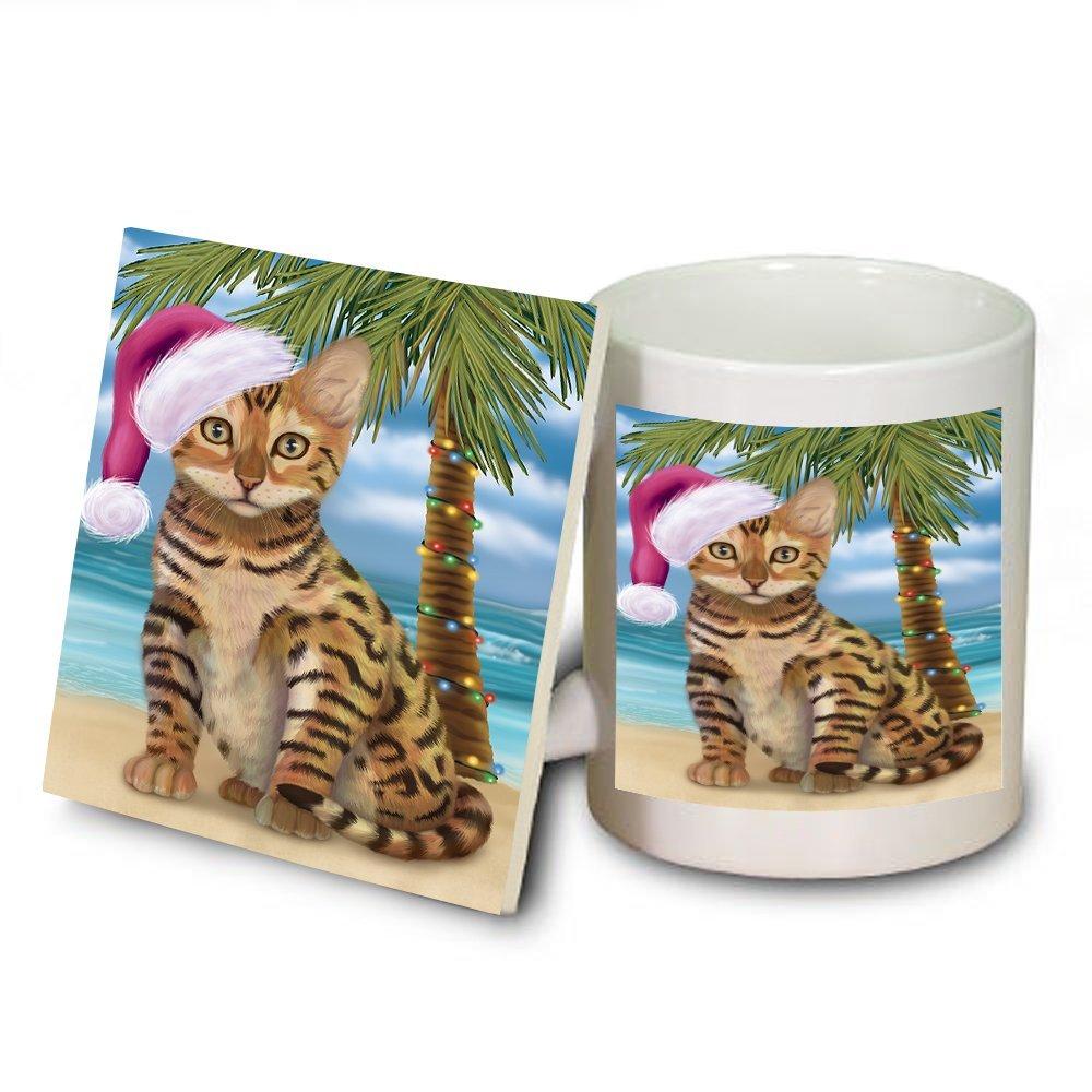 Summertime Chinese Li Hua Kitten On Beach Christmas Mug And Coaster Set Muc0591