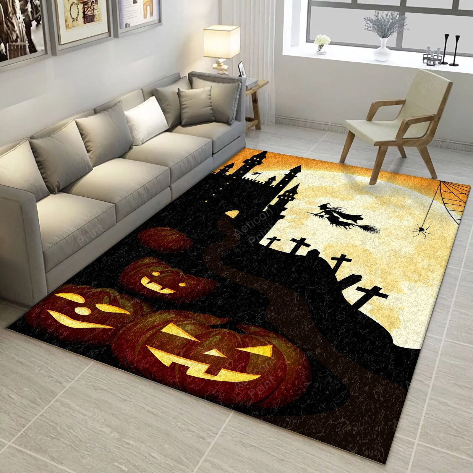 Halloween Cool Pumpkin Witch Cg Area Rug Carpet Vintage Home Decor Gift Idea Carpet