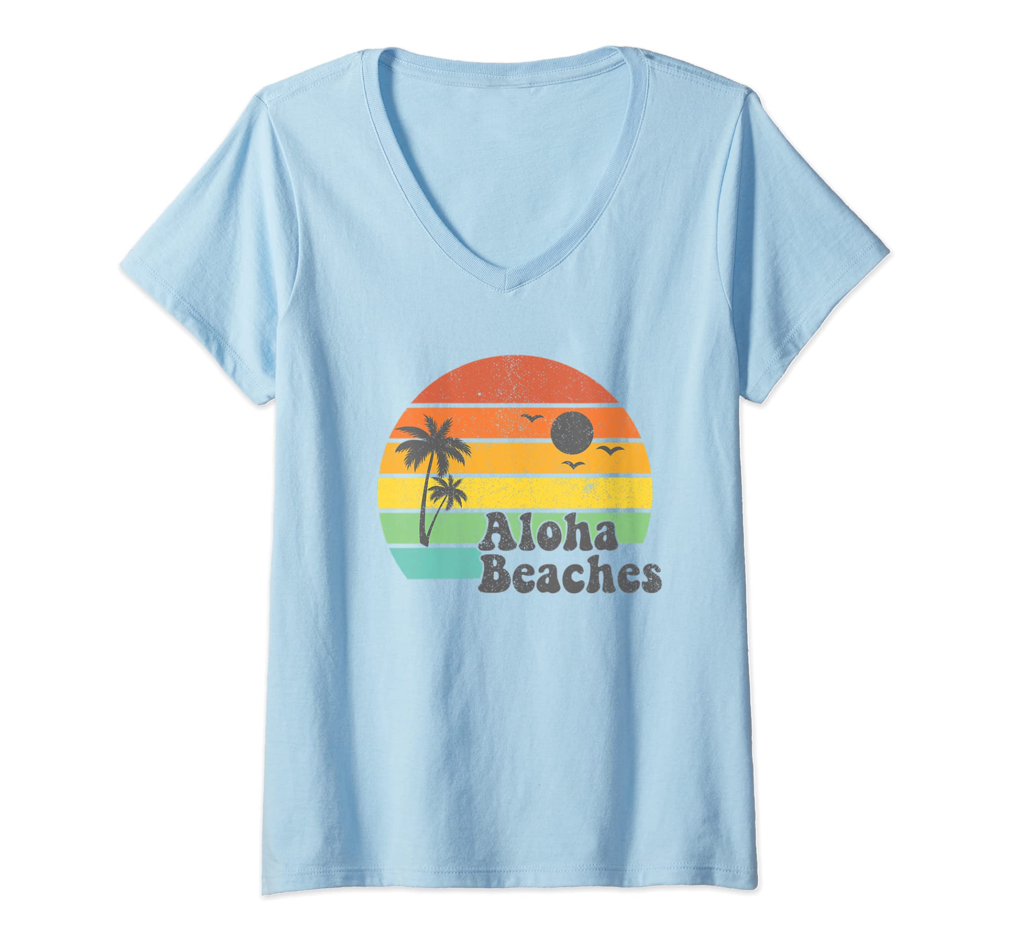 Womens Aloha Beaches Retro Beach Vacation Summer Quote Women Gift V-Neck T-Shirt