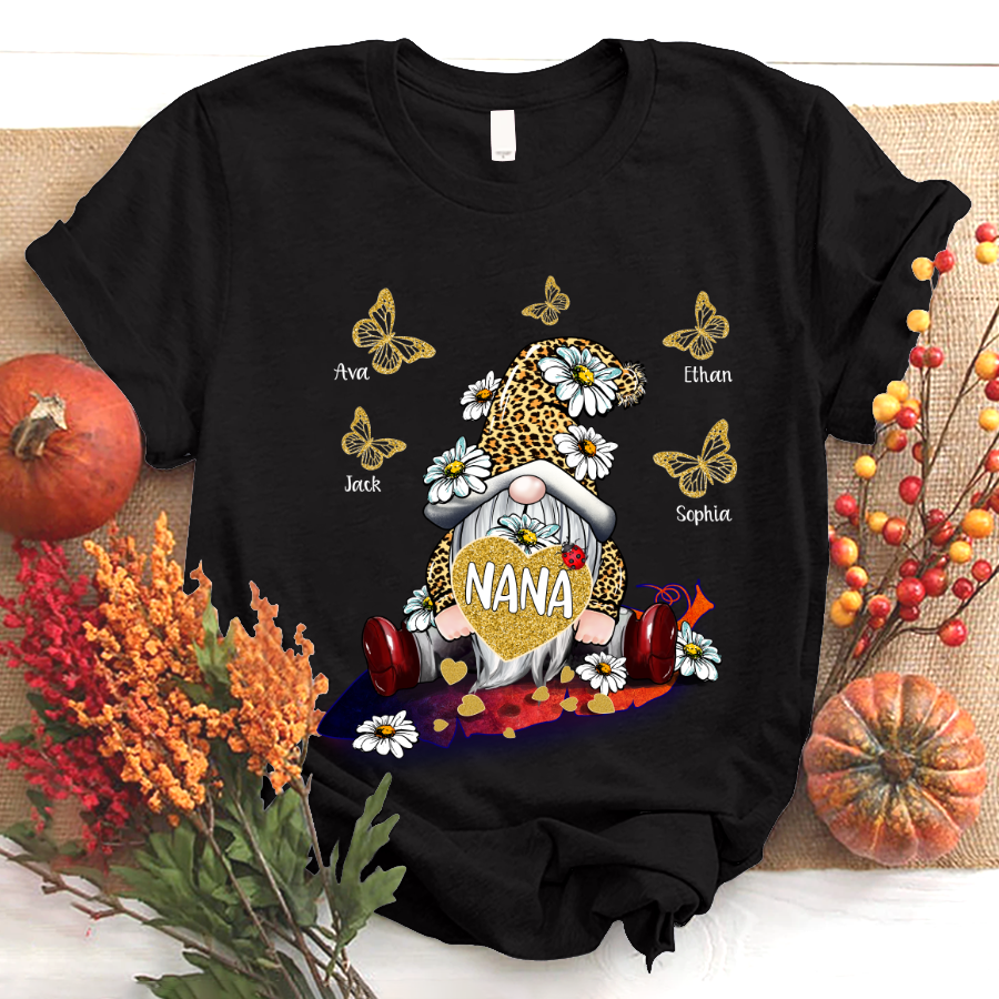 Nana And Grandkids Gnome Leopard Fall Shirt