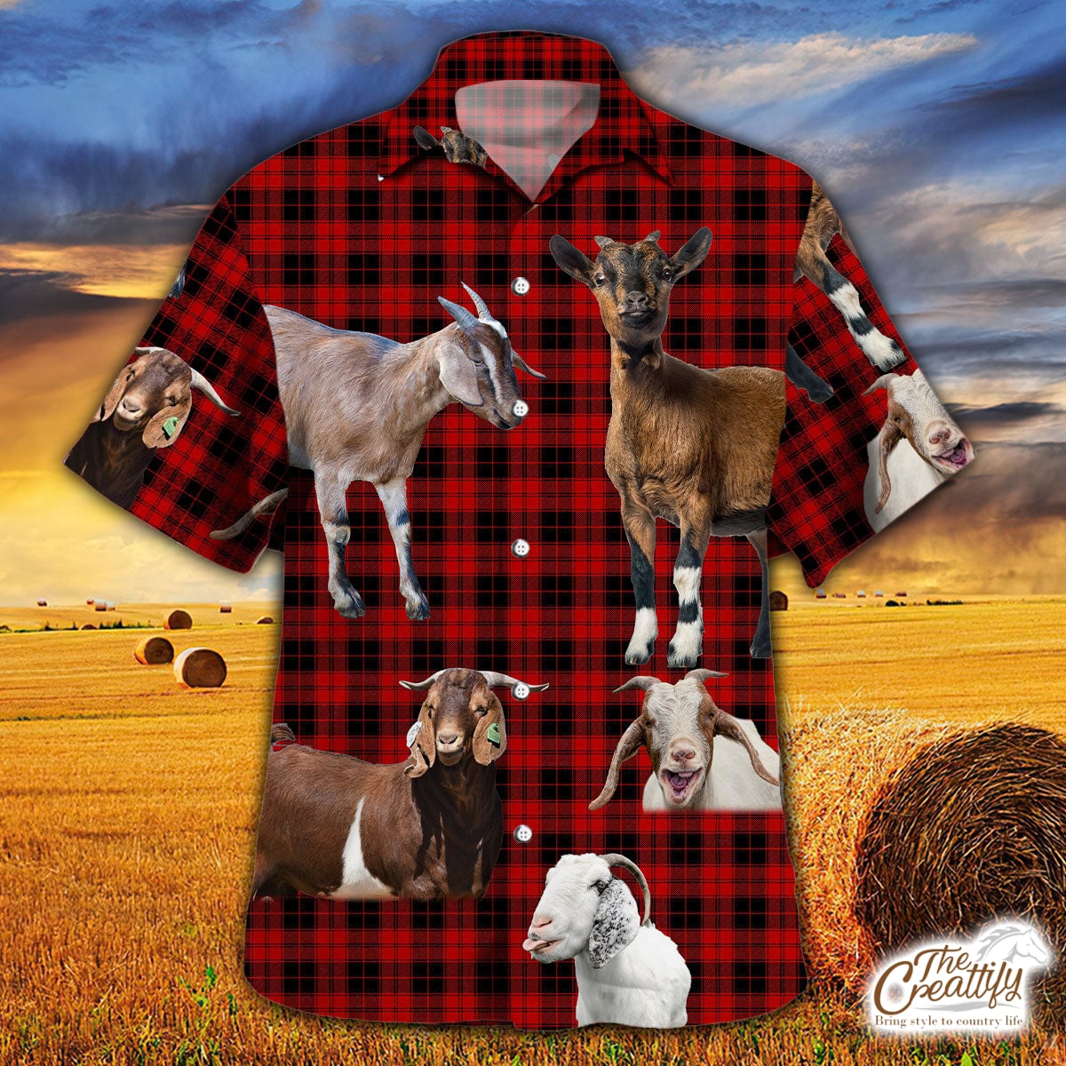 Goat Red Tartan Pattern Hawaii Shirt Ha45665