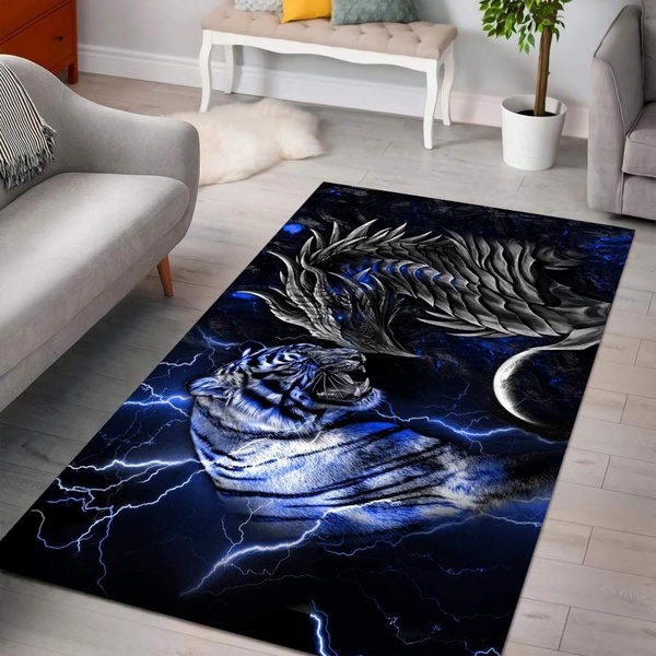 Blue dragon and tiger rectangle rug AM092059S