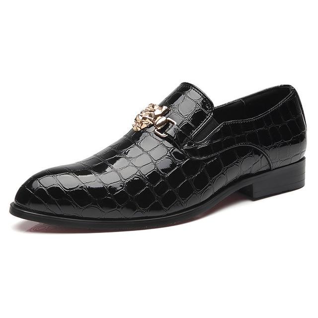 Luxury Crocodile Grain Slip-On Oxfords Shoes Men Casual Fashion Pointed Toe Dress Shoes