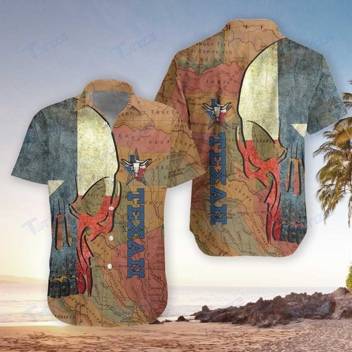 Texan And Skull All Over Printed Hawaii Shirt Size S Ha68400