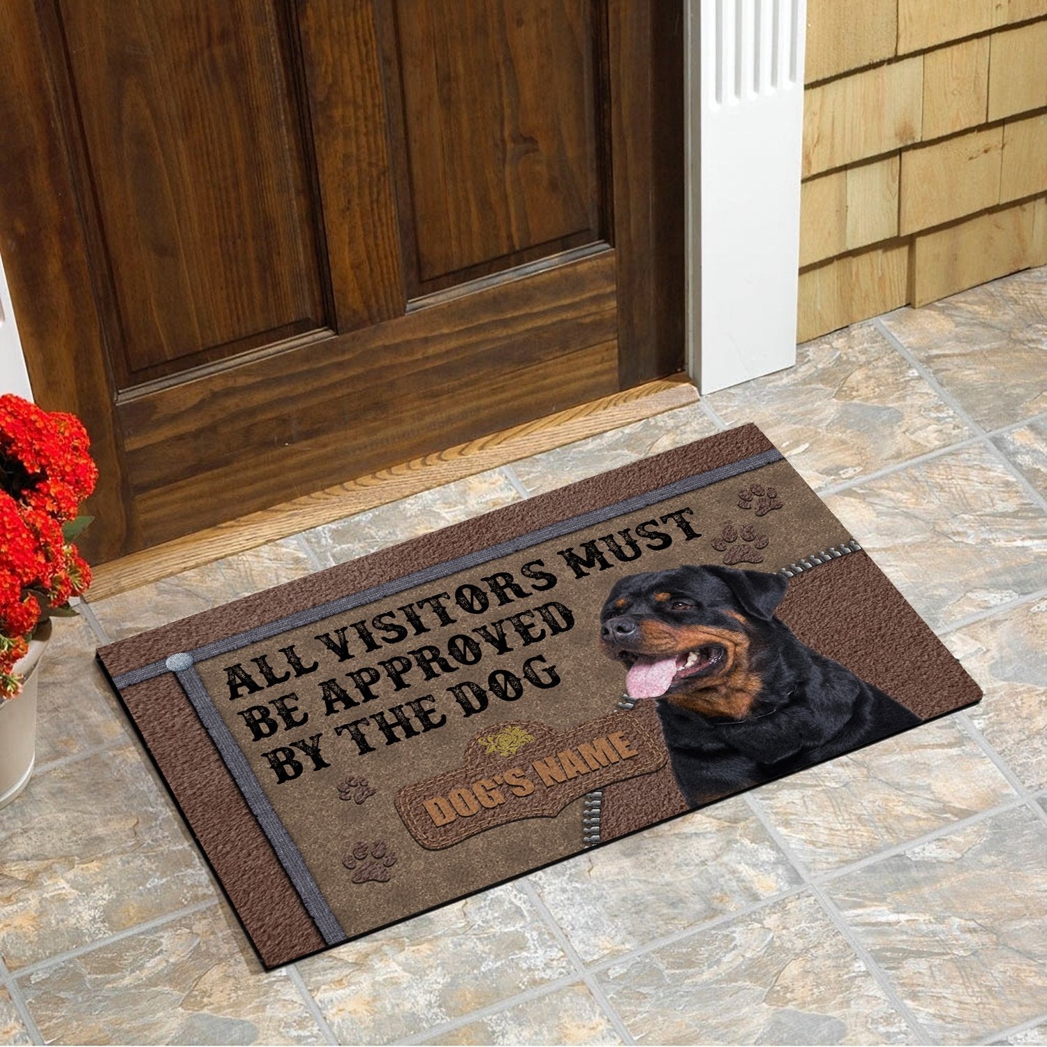 Rottweiler Doormat, Cute Dog Doormat Personalized Dog’S Name Gift For Rottweiler Lover Chipteeamz – Tnn198