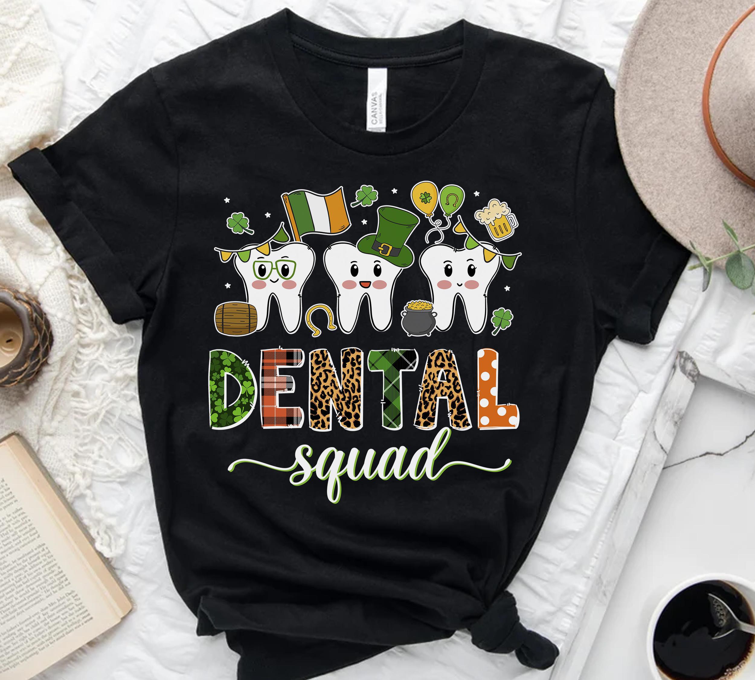 Classic Unisex T-Shirt St. Patrick Dental Squad Funny Dentist Crew Shirt Dental Hygienist Shirt Plaid Leopard Design