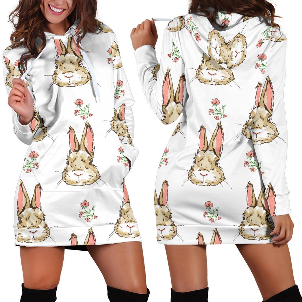 Rabbit Pattern Print Design Rb09 Women Hoodie Dress