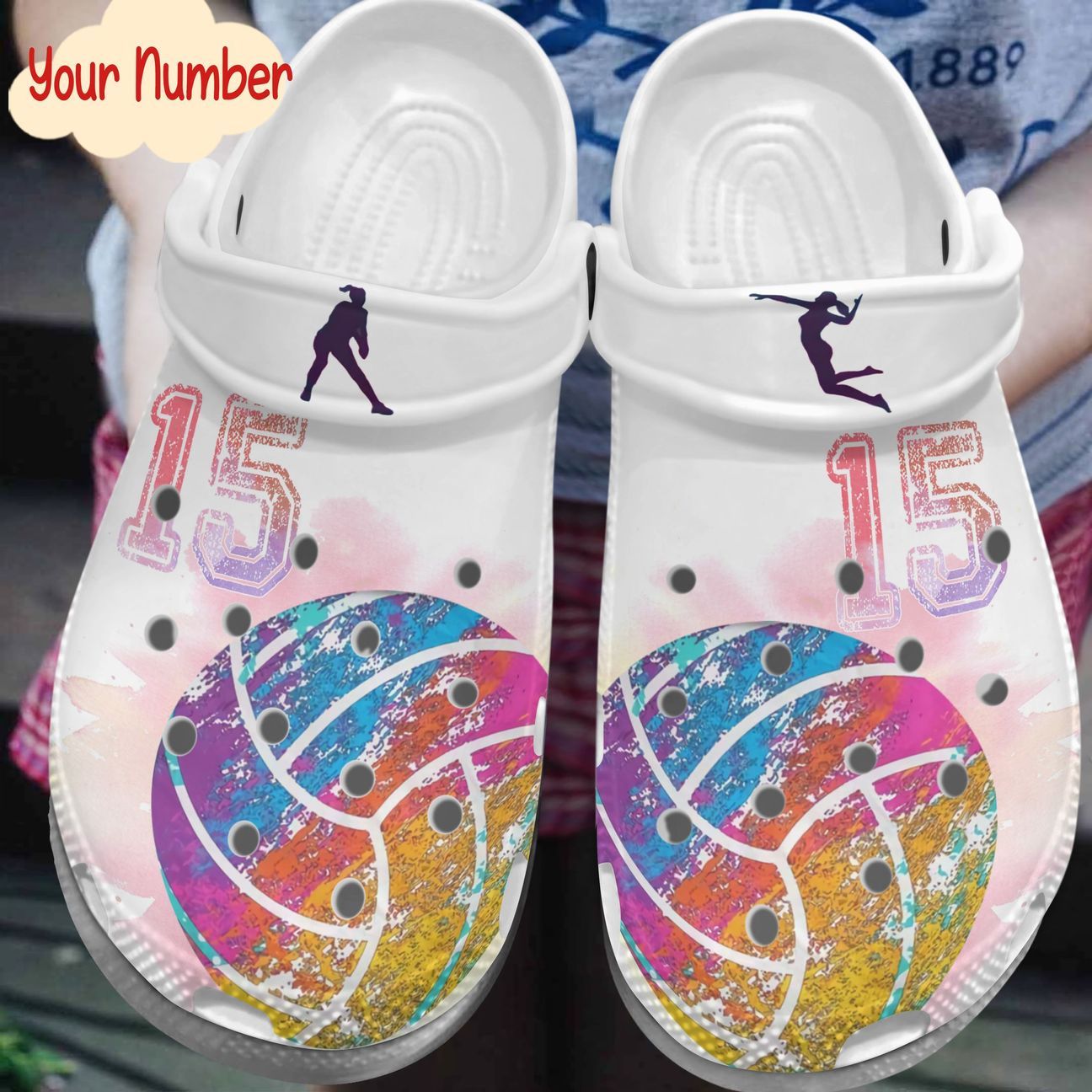 Volleyball Personalized Clog, Custom Name, Text, Color, Number Fashion Style For Women, Men, Kid, Print 3D Rainbow