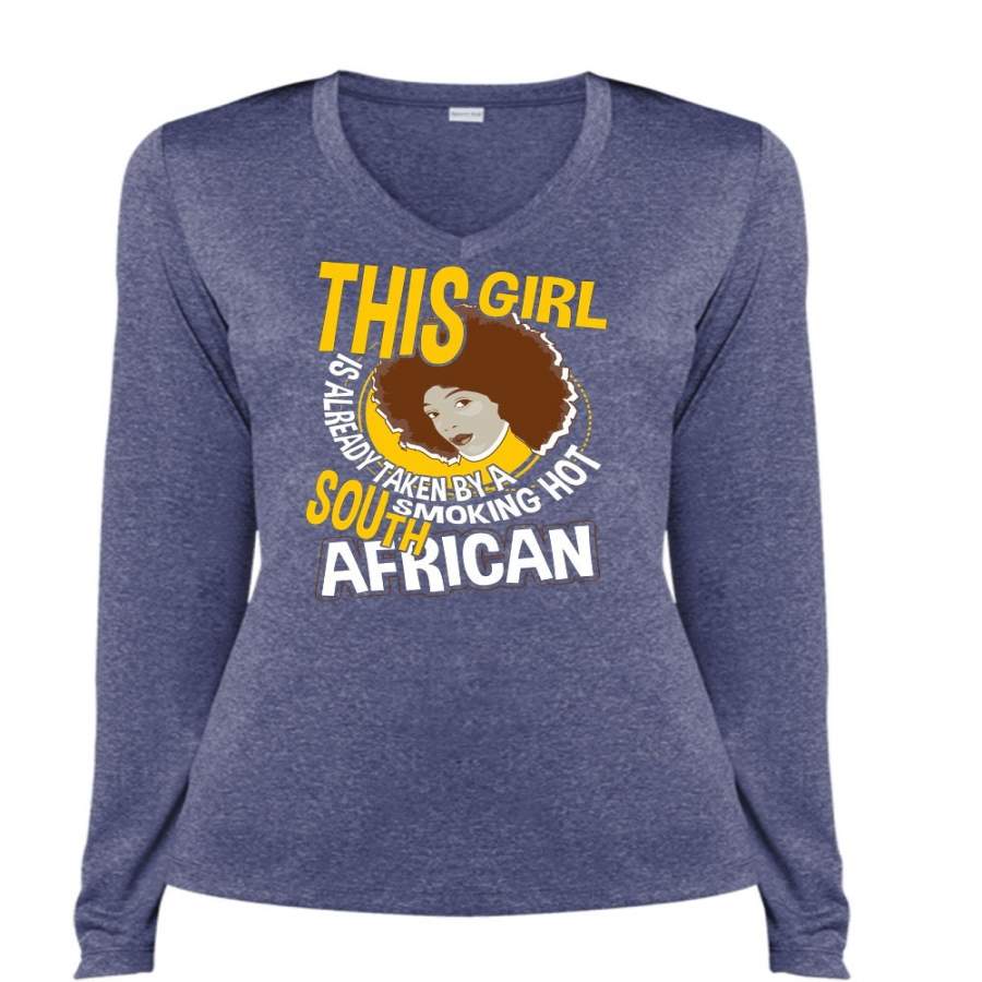 Smoking Hot South African T Shirt, Being A Girlfriend T Shirt, Cool Shirt (Ladies LS Heather V-Neck)