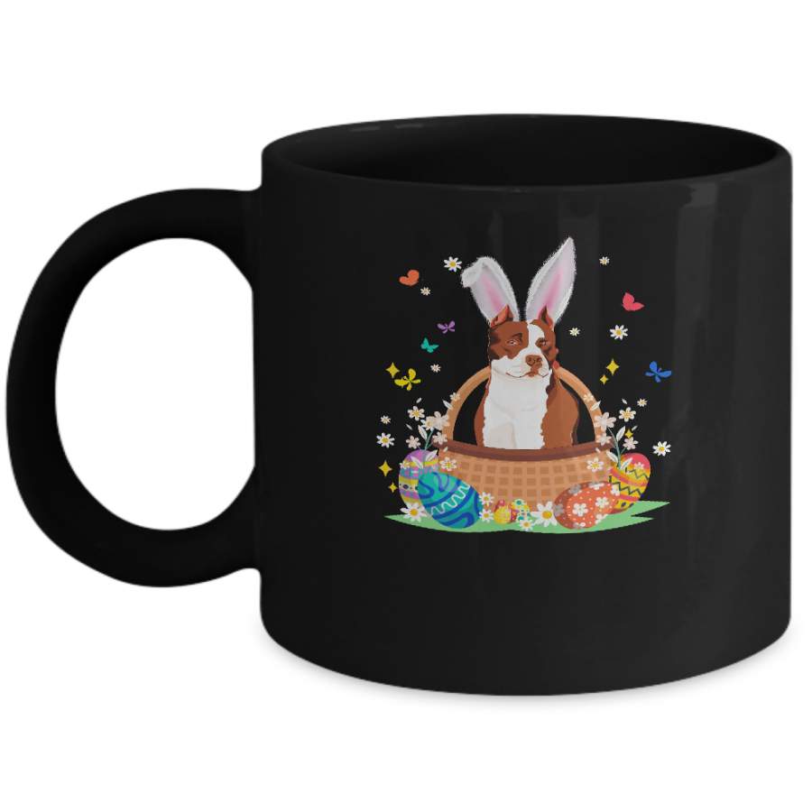 Pit bull Bunny Hat Rabbit Easter Eggs Mug