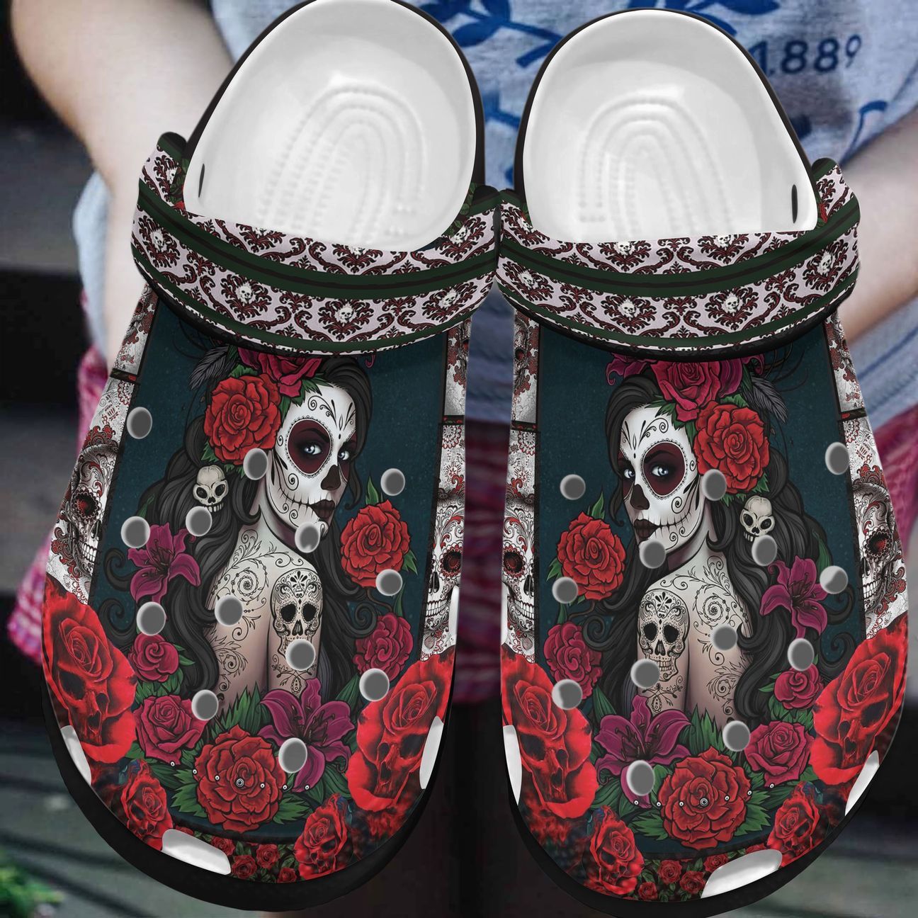 Skull Personalized Clog, Custom Name, Text, Color, Number Fashion Style For Women, Men, Kid, Print 3D Queen Of Rose