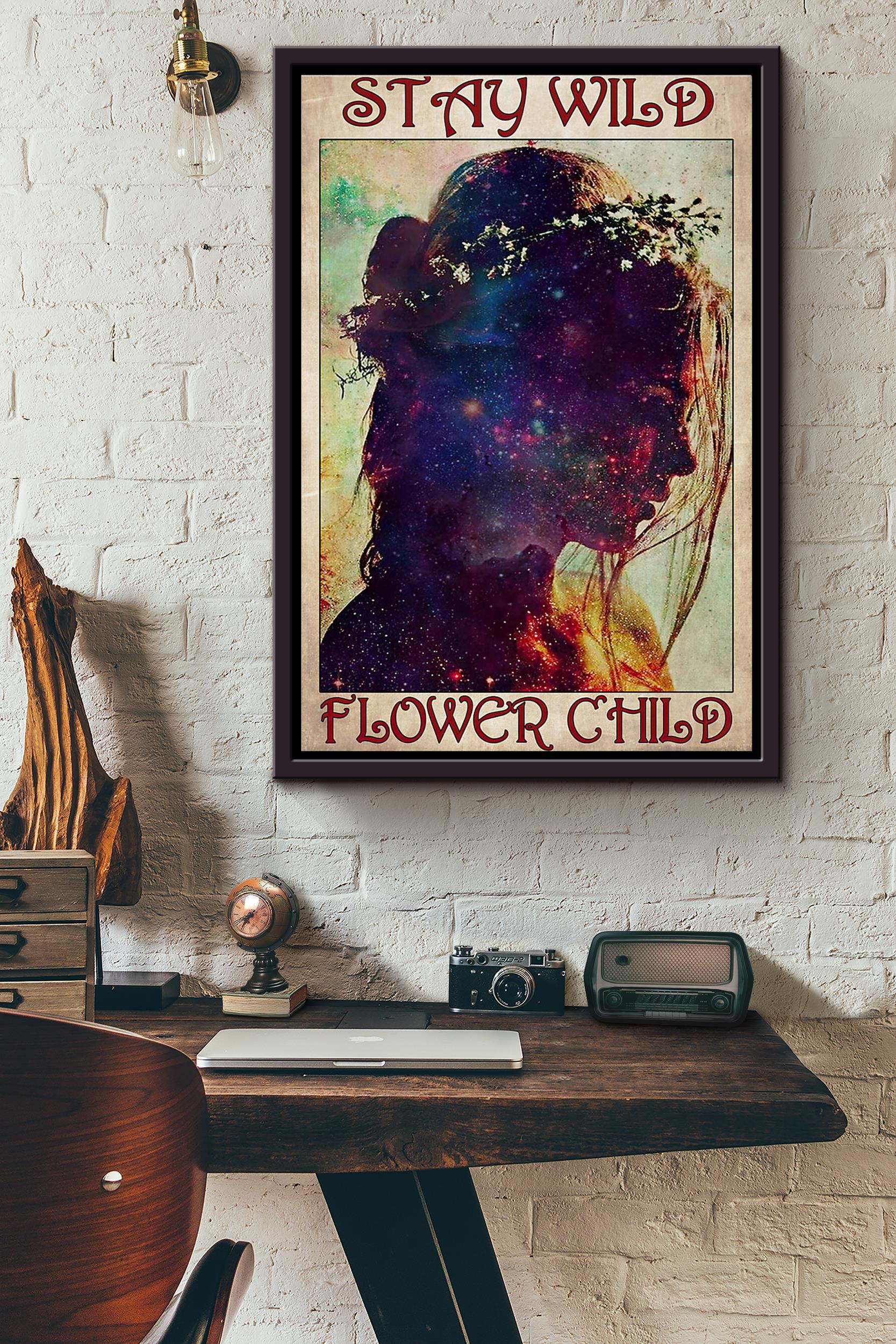 Stay Wild Flower Child Galaxy Body Poster Framed Matte Canvas
