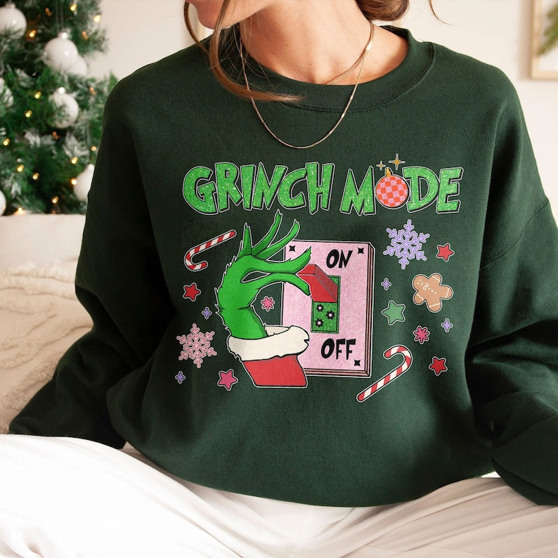 Hand Mode On And Off Christmas Sweatshirt 2D Crewneck Sweatshirt All Over Print Sweatshirt For Women Sweatshirt For Men Sws4417