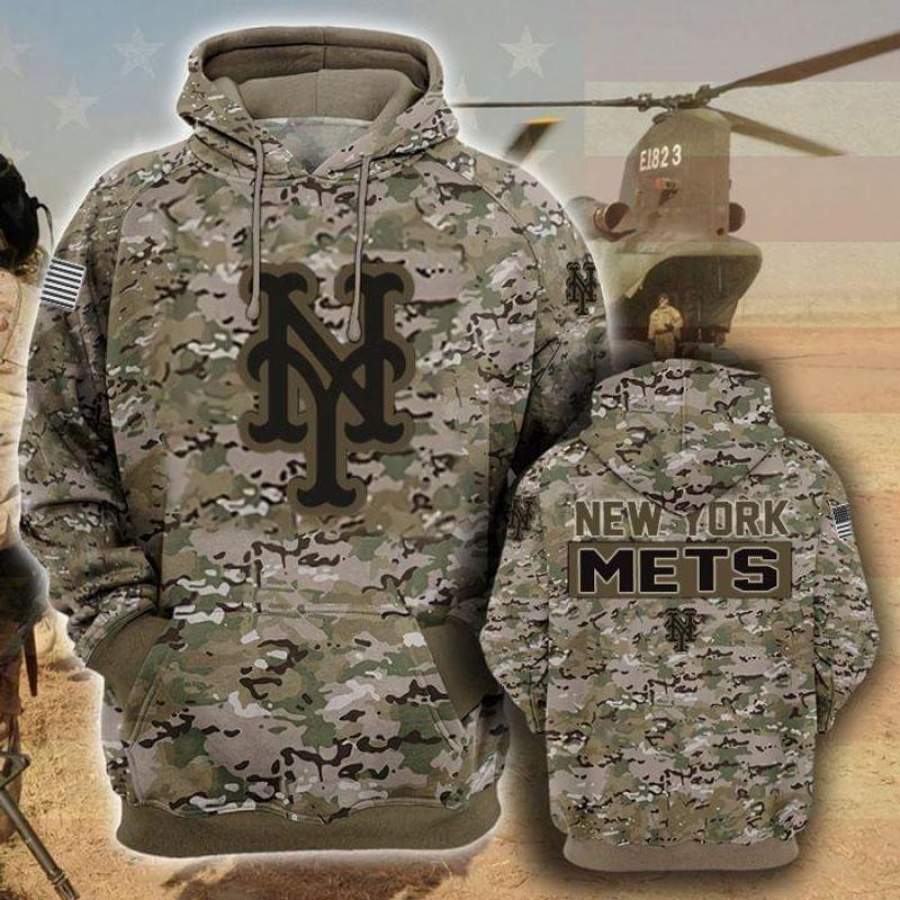 New York Mets Camouflage Veteran Hoodie Unisex 3D All Over Print