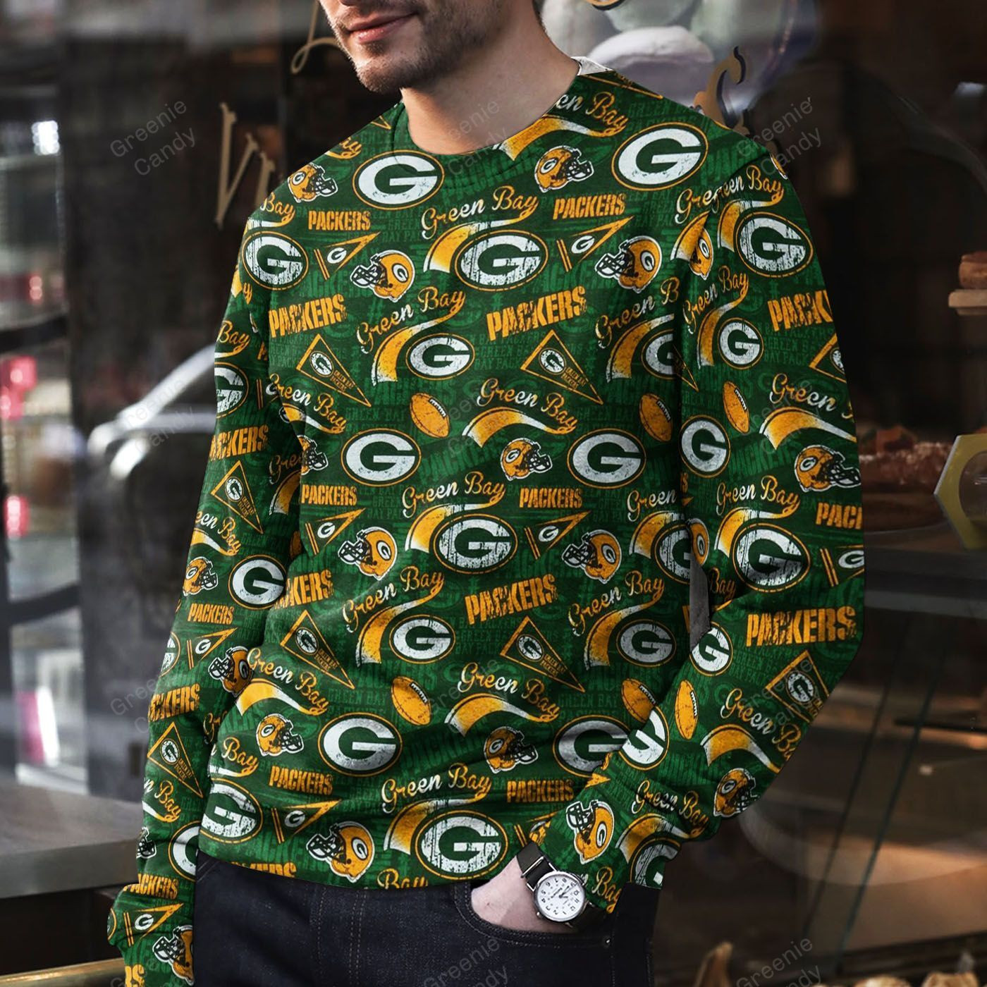 Green Bay Packers Unisex All Over Print Cotton Sweatshirt – Dark Green-Tph