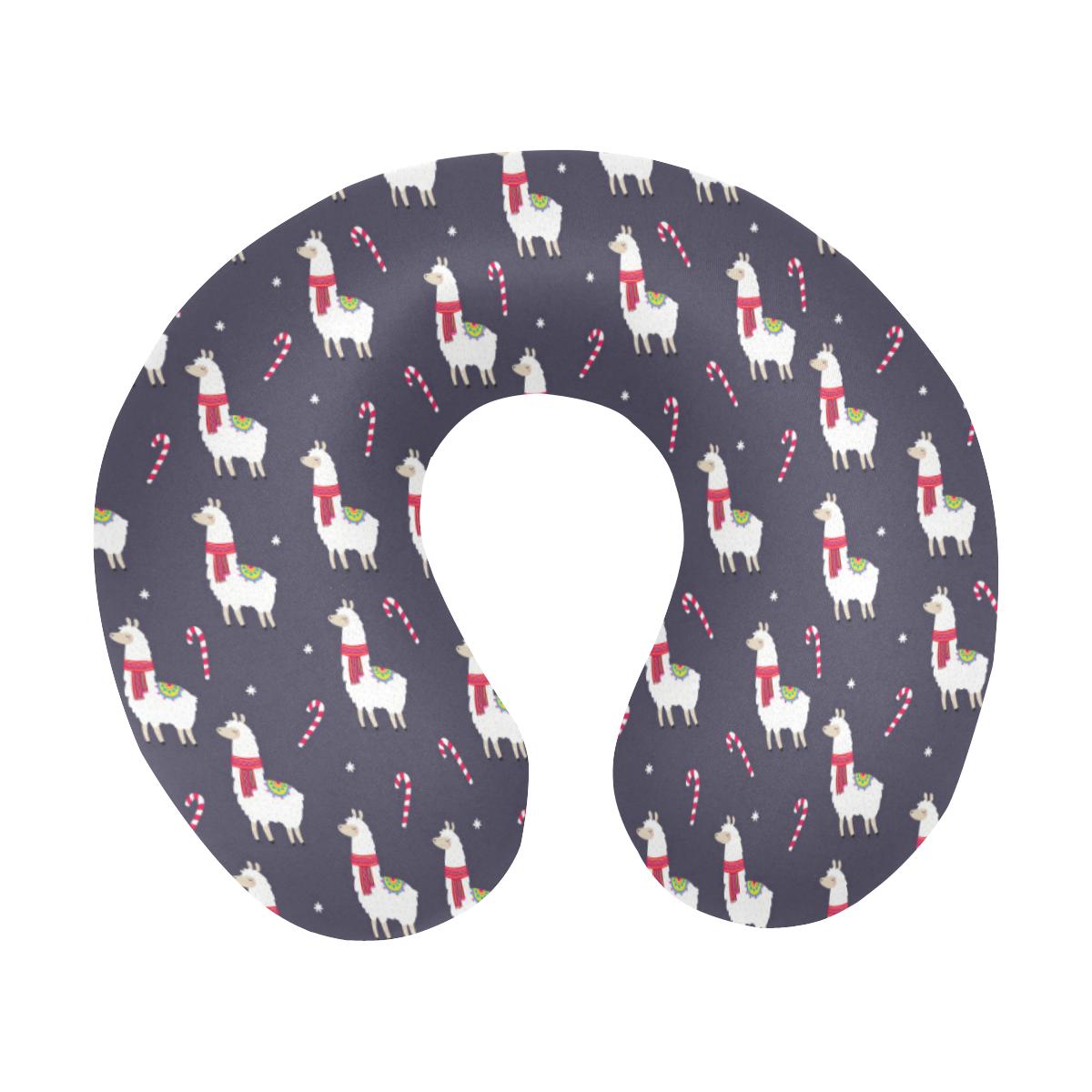 Llama With Candy Cane Themed Print U-Shaped Travel Neck Pillow