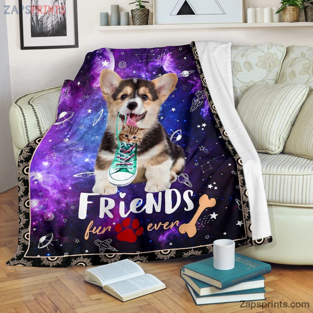 Corgi And Cat Friends Fun Ever Blanket – Cool Gift Ideas