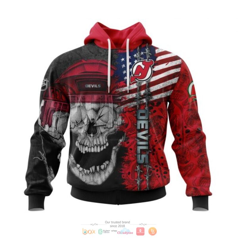 New Jersey Devils American Flag Skull Pullover Hoodie