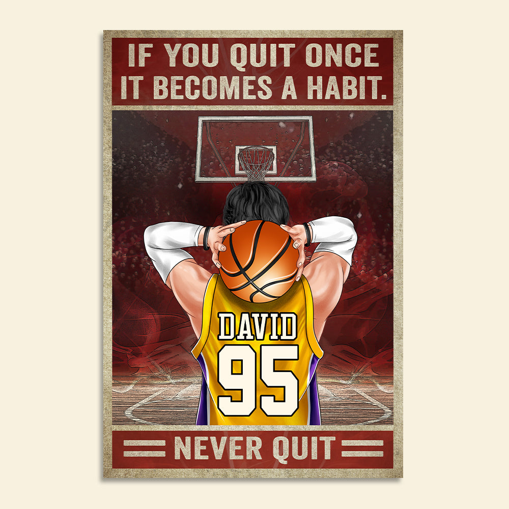 Personalized Basketball Player Poster – If You Quit Once It Becomes A Habit Never Quit