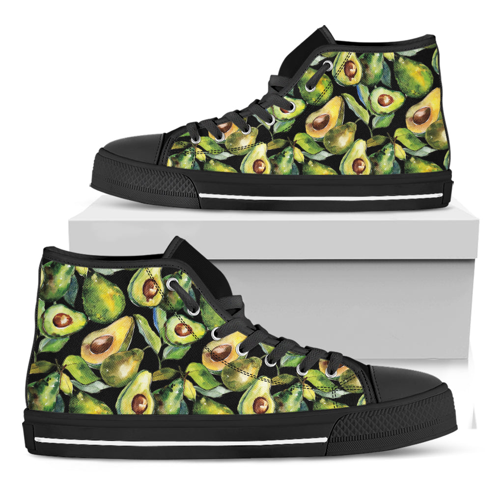 Watercolor Avocado Print Black High Top Shoes