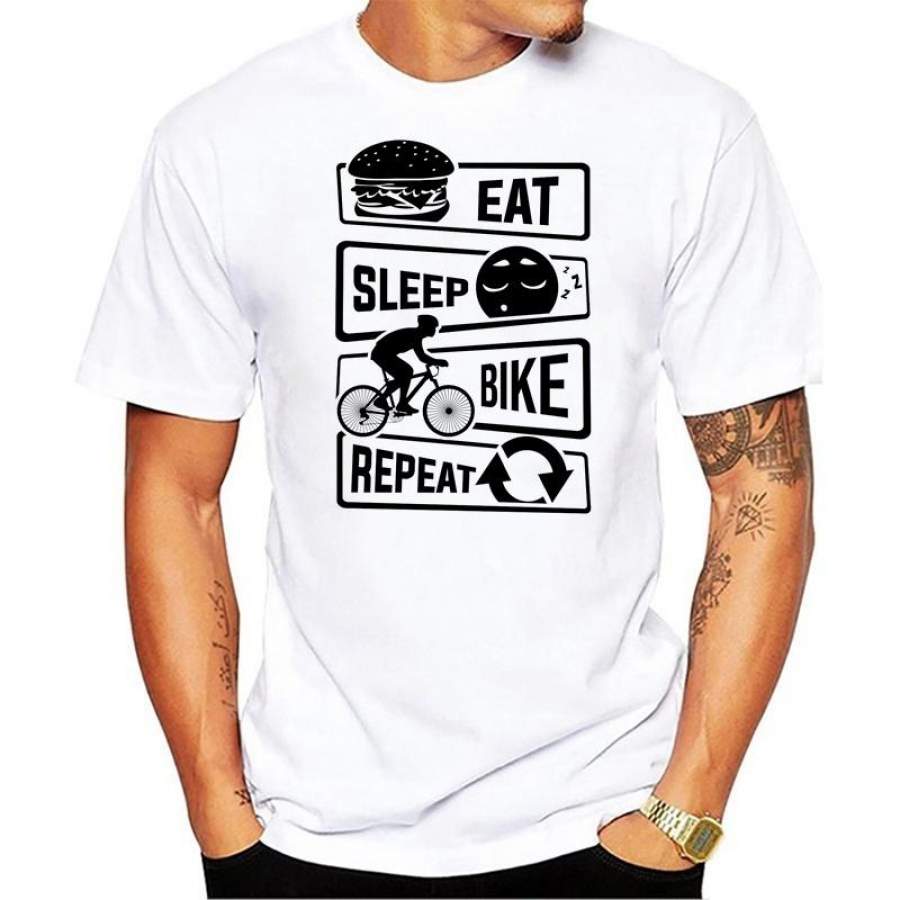 Summer Fashion Casual Men Cotton Tshirt Eat Sleep Bikes Repeat Design Print T-shirt Male Hop Hip Tees Tops