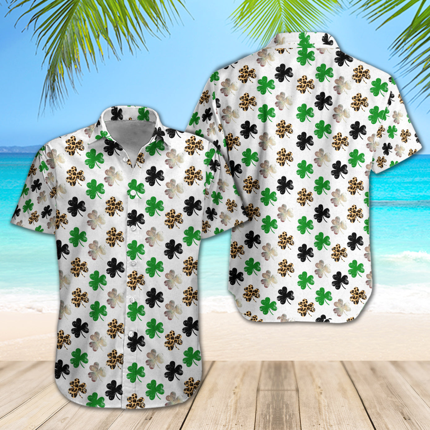 Shamrock Leopard Pattern Shirt Regular Fit Short Sleeve Slim Fit Casual Full Print Shirt